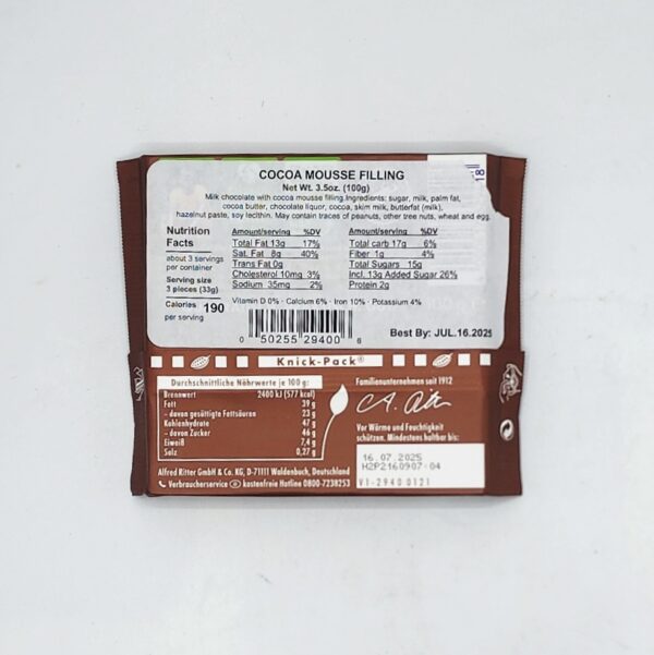 Rittersport 3.5oz KAKAO-MOUSSE FILLING - Image 2