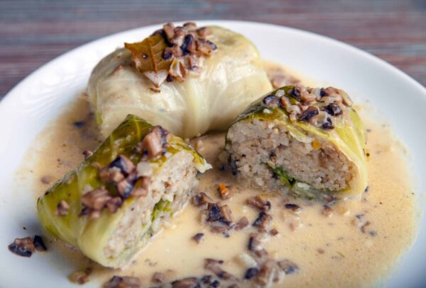 golabki with mushroom sauce cabbage rolls polish food
