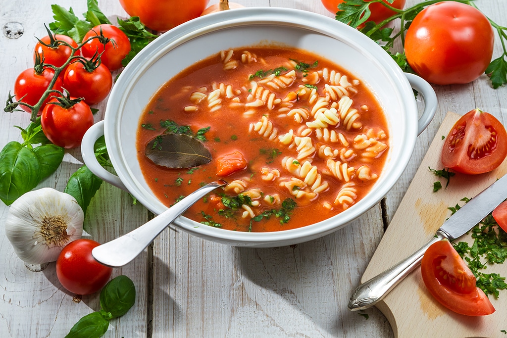 polish food tomato soup in white bowl