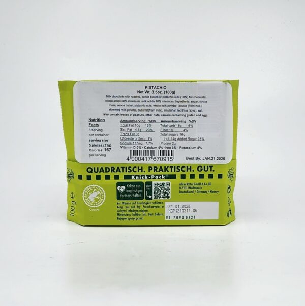 RitterSport 3.5oz PISTAZIE PISTACHIO CHOCOLATE - Image 2