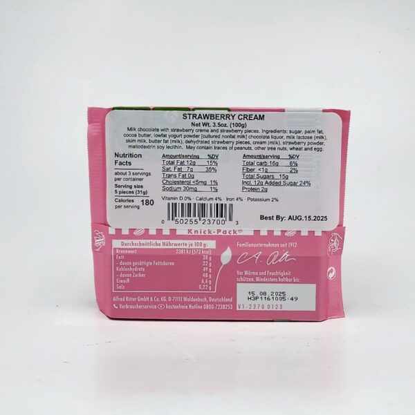 RitterSport 3.5oz ERDBEER JOGHURT STRAWBERRY CREAM Milk Chocolate Yogurt Strawberry - Image 2