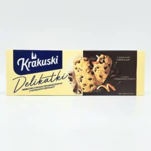 KRAKUSKI 4.4oz DELIKATKI ORANGE-FLAVORED BISCUITS WITH CHOCOLATE CHIPS SMAK POMARANCZOWY Z KAWALKAMI CZEKOLADY
